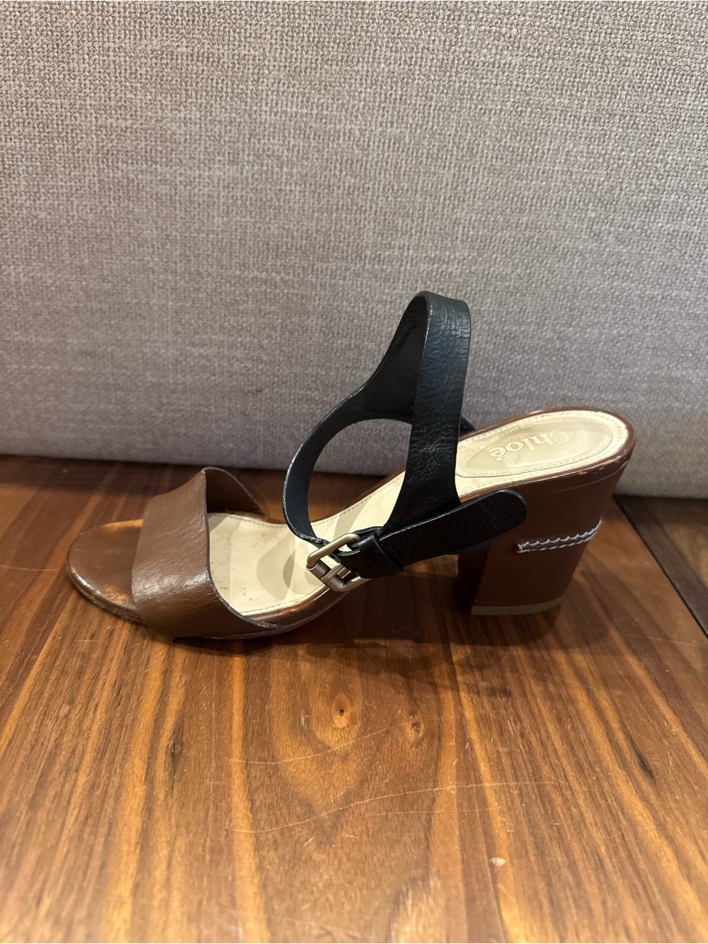 Chloe Two Tone Block Heel Ankle Strap Sandals 37 - Picture 5 of 7